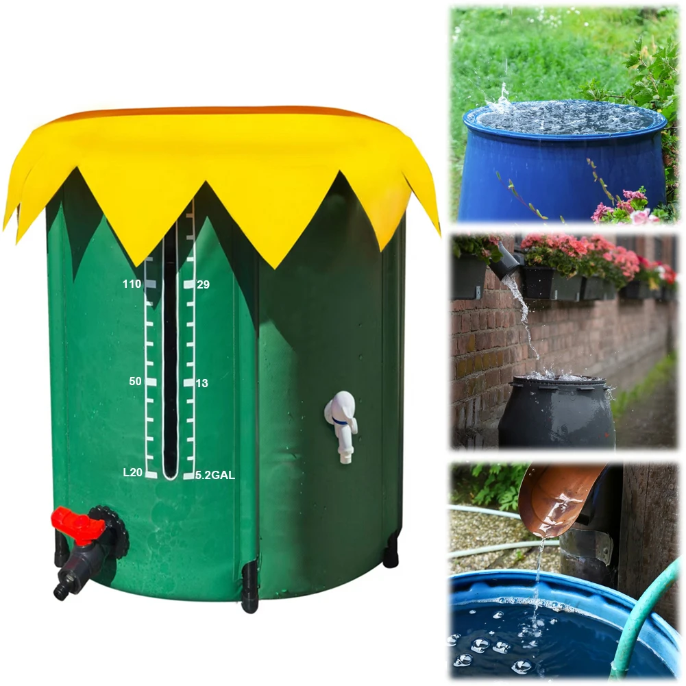52 Gallon Rain Collection System Collapsible PVC Water Storage Tank Water Barrel Collector Garden Water Catcher