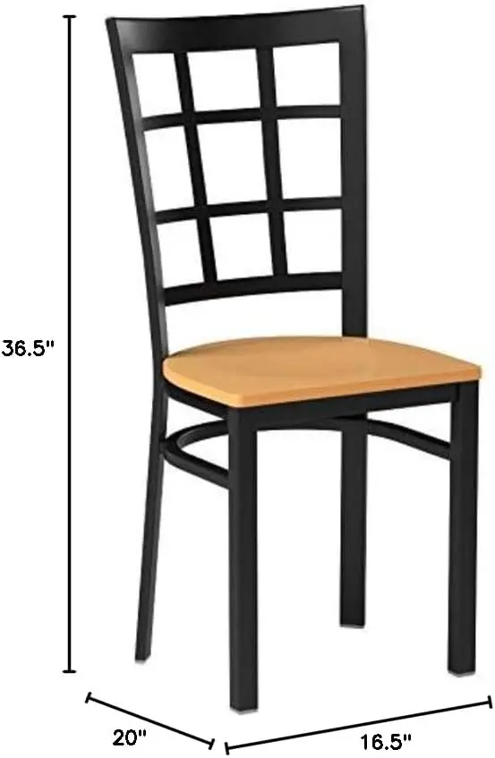 2 Pack HERCULES Series Black Window Back Metal Restaurant Chair-Natural Wood Seat