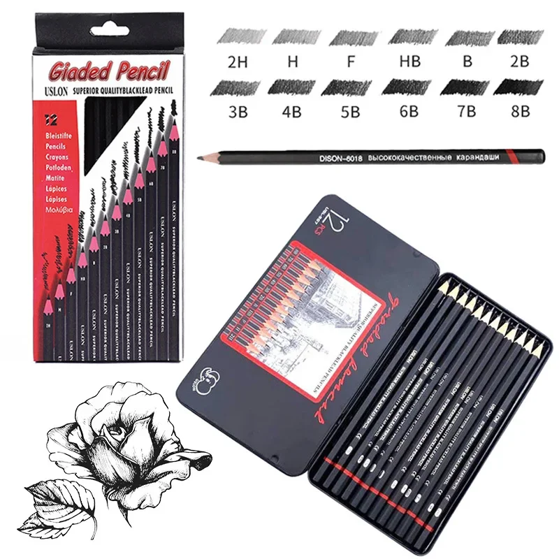 Drawing pencils writing stationery 12Pcs/Set Wooden 2H-8B Professional Art Supplies Journal Writing School Supplies Gift