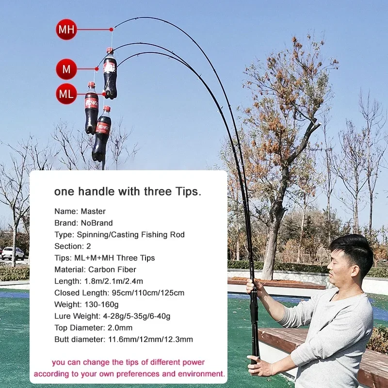 Fishing Rods Three Power Tips Portable Lightweight Spinning Casting Travel  Rods | eBay