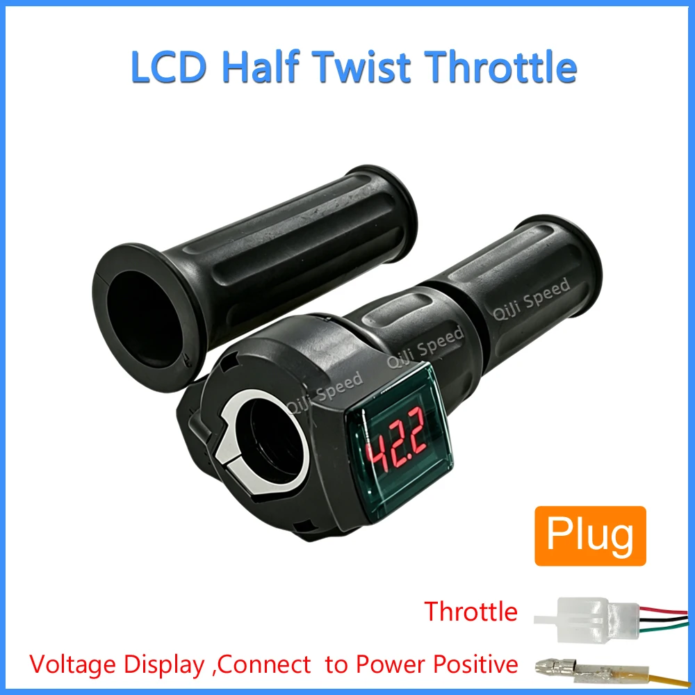 전기자전거 하프 트위스트 스로틀 그립, 레드 LCD 디스플레이, DC 0.8V-4.2V, 24V 36V 48V 60V 72V, 전기자전거 및 전기스쿠터용 22mm 핸들바 호환