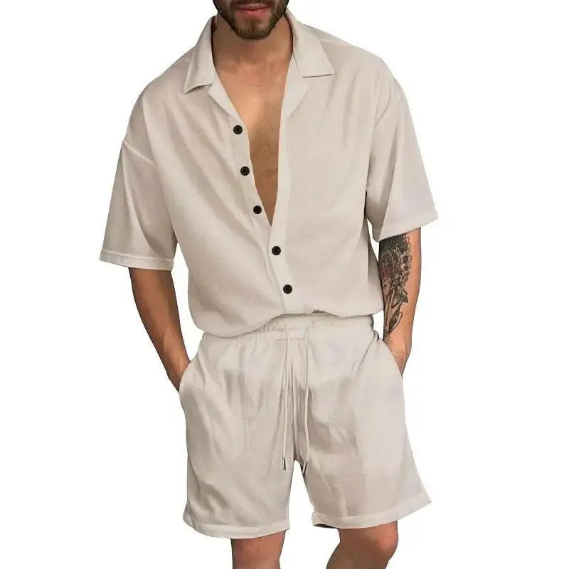 

Summer New Men's Sets Trend Polo Solid Short Sleeve Shirt and Shorts Sweatpants Two Piece Set Ropa Para Hombre Sweatshirts