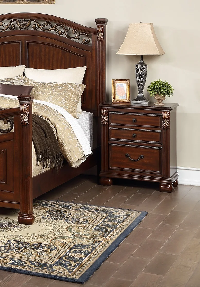 

Traditional Wooden Nightstand Unique Bedroom Furniture Cherry Bed Side Table with Drawers Look