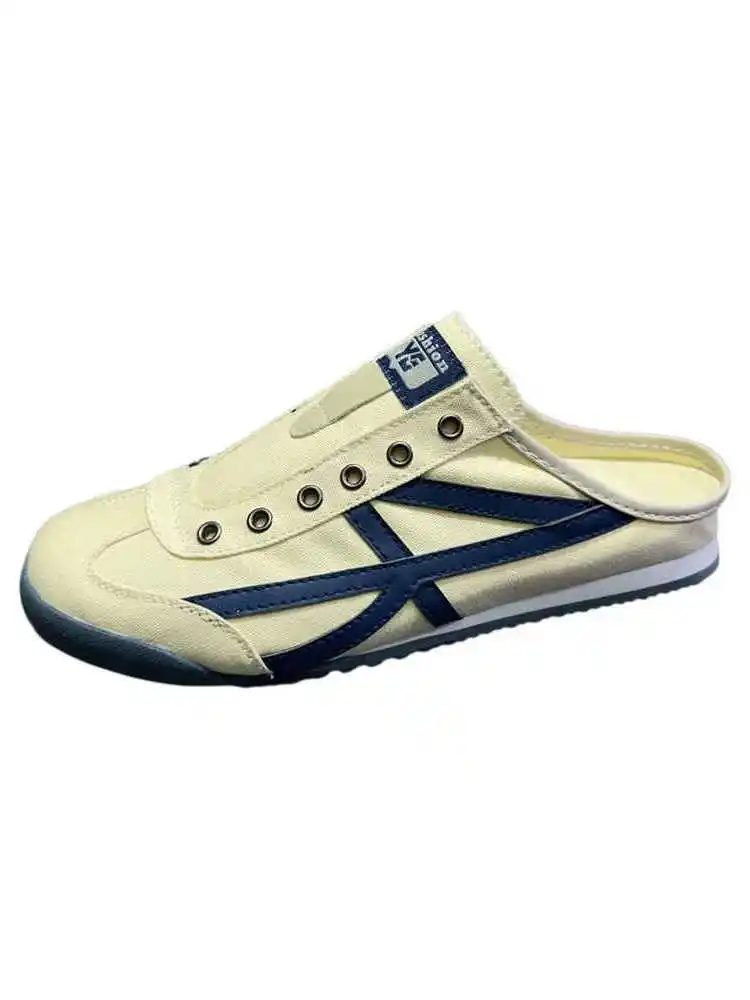 여름 남성 캔버스 슬립온 신발 통기성 좋은 가벼운 플랫 힐 라운드 토 타이거 스타일 캐주얼 패션 로우탑 스니커즈