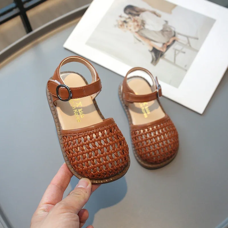 Baby Girls Woven Sandals Summer Children Princess Shoes Kids Beach Sandals Soft Sole Anti Slip Comfortable Infant Barefoot Shoes 3