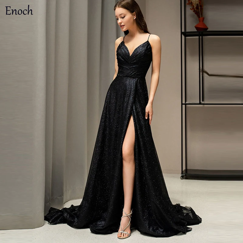 

Сексуальное вечернее платье с блестками ENOCH, с разрезом по бокам, V-образным вырезом, на бретельках, с открытой спиной, для вечеринки, выпускного вечера, длиной до пола, платье для невесты, новинка