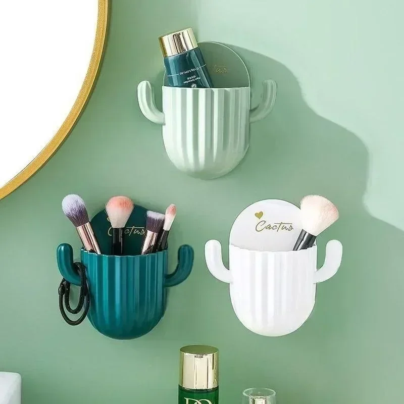 Wall Self-adhesive Toothbrush Holder Drain Shelf Household Cactus Storage Rack Shaver Organizer Bathroom Accessories 1pc