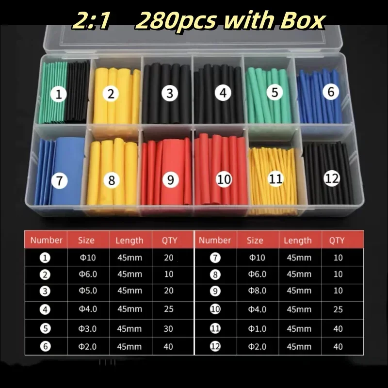 164-750pcs 2:1 Thermoresistant Tube Heat Shrink Wrapping Kit Assorted Wire Cable Insulation Sleeving 3:1 Heat Shrink Tube set