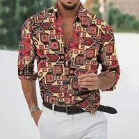 Fashion Men Shirts Oversized Casual Shirt Ethnic Floral Aztec Print Long Sleeve Tops Men's Clothes Vintage Cardigan Blouses Tops - Image 3