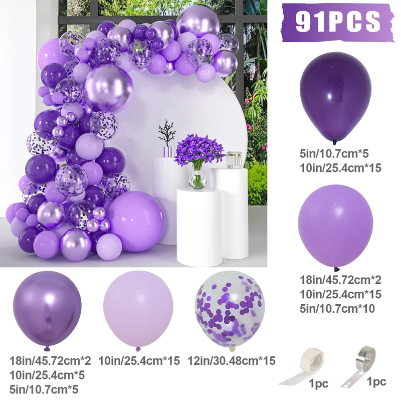 Description Picture 2 of itemPurple Balloons Garland Arch Kit Chrome Confetti Purple Balloons Wedding Birthday Graduation Party Decorations Kids Baby Shower