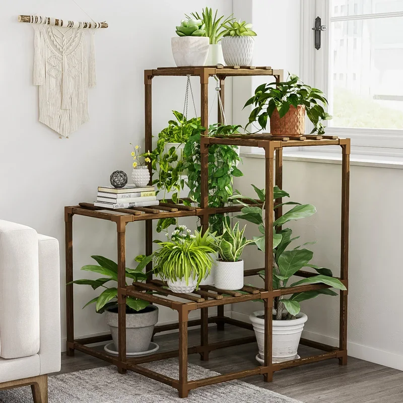

Indoor Decorated Shelves Multilayer Structure Stand For Flowers Light Transmission Ventilation Plant Rack Joker Scene Wood Shelf