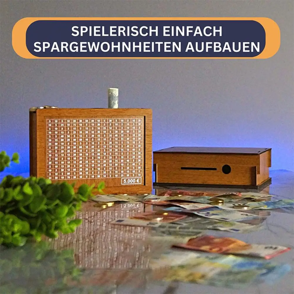 10000 € - Tirelire en bois avec chiffres cibles - Avec objectif - Avec  compteur - Cadeaux pour enfants et adultes - 20 x 14,5 x 7,6 cm (avec stylo