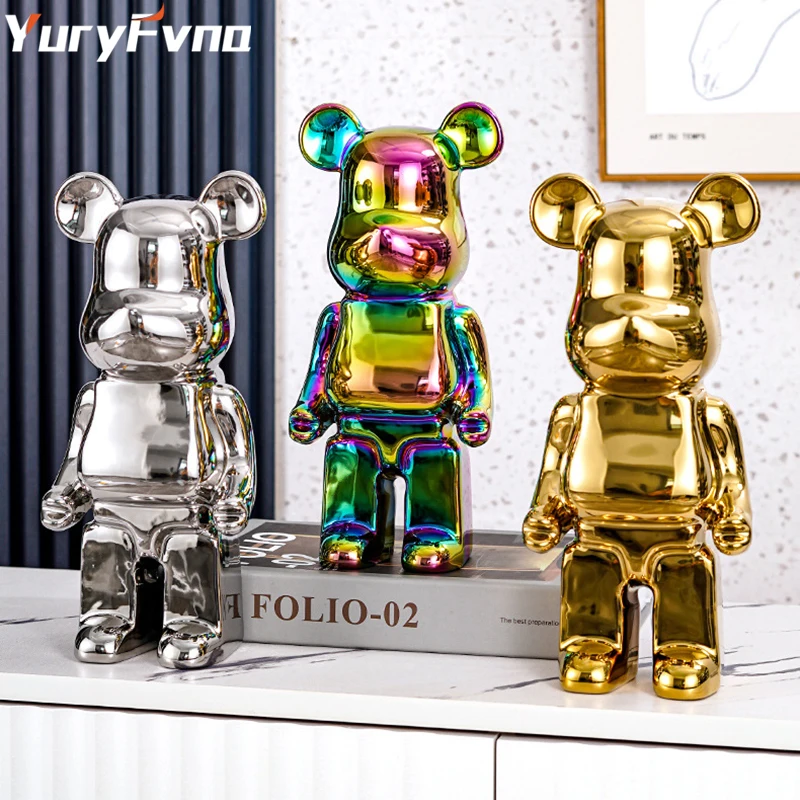 

YuryFvna Electroplating Bear Figurine Home Decoration Animal Statue Storage Shelf Modern Room Sculpture Table Decor Statues