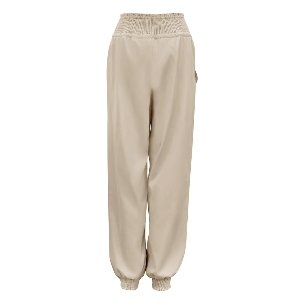 

Loose Fit Women's Trousers Lightweight Cargo Pants with High Rise and Elasticated Waist Available in Soild Colors