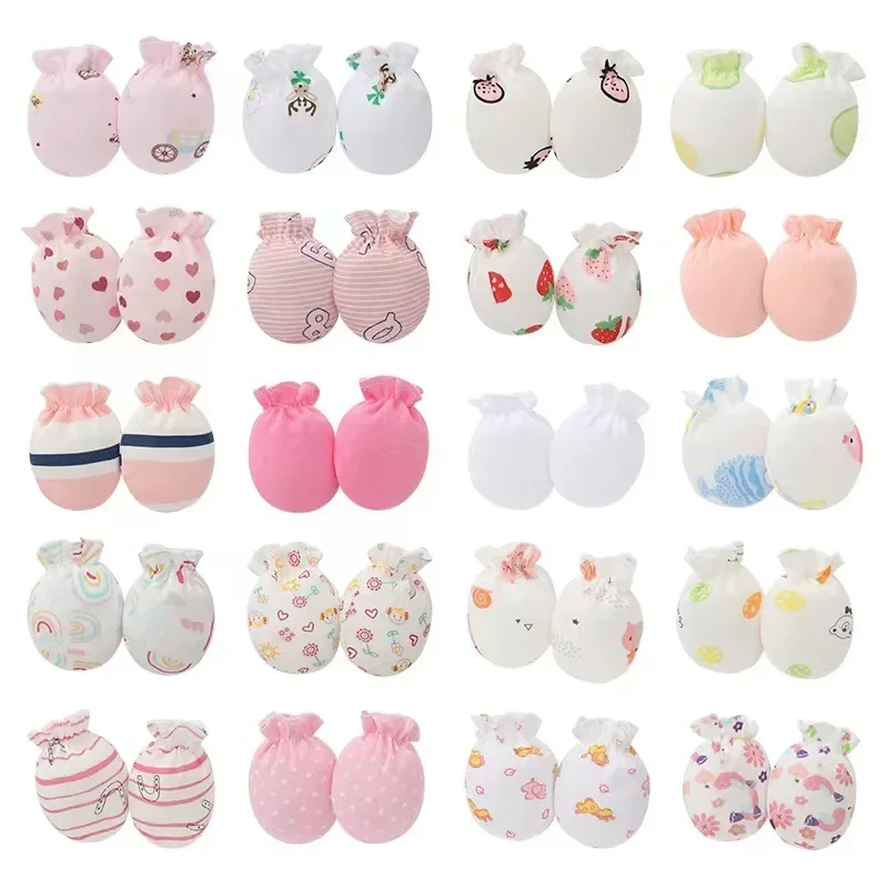 5Pairs Baby Gloves for Newborns 100% Cotton 0-3 Months Infant Anti-Grab Face Anti-Eat Hand Glove Cute Printed Newborn Baby Glove 4