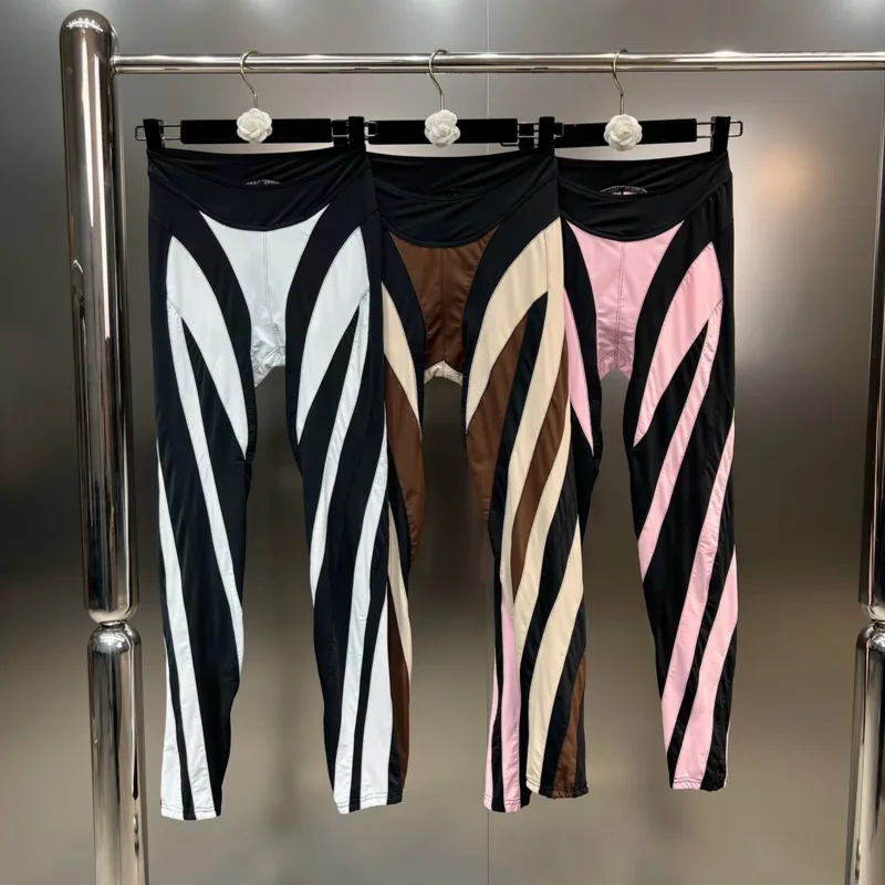 

BORVEMAYS Pants Contrasting Colors Patchwork Women 2024 Autumn New High Waist Stretch All-match Trend Trousers WZ3838