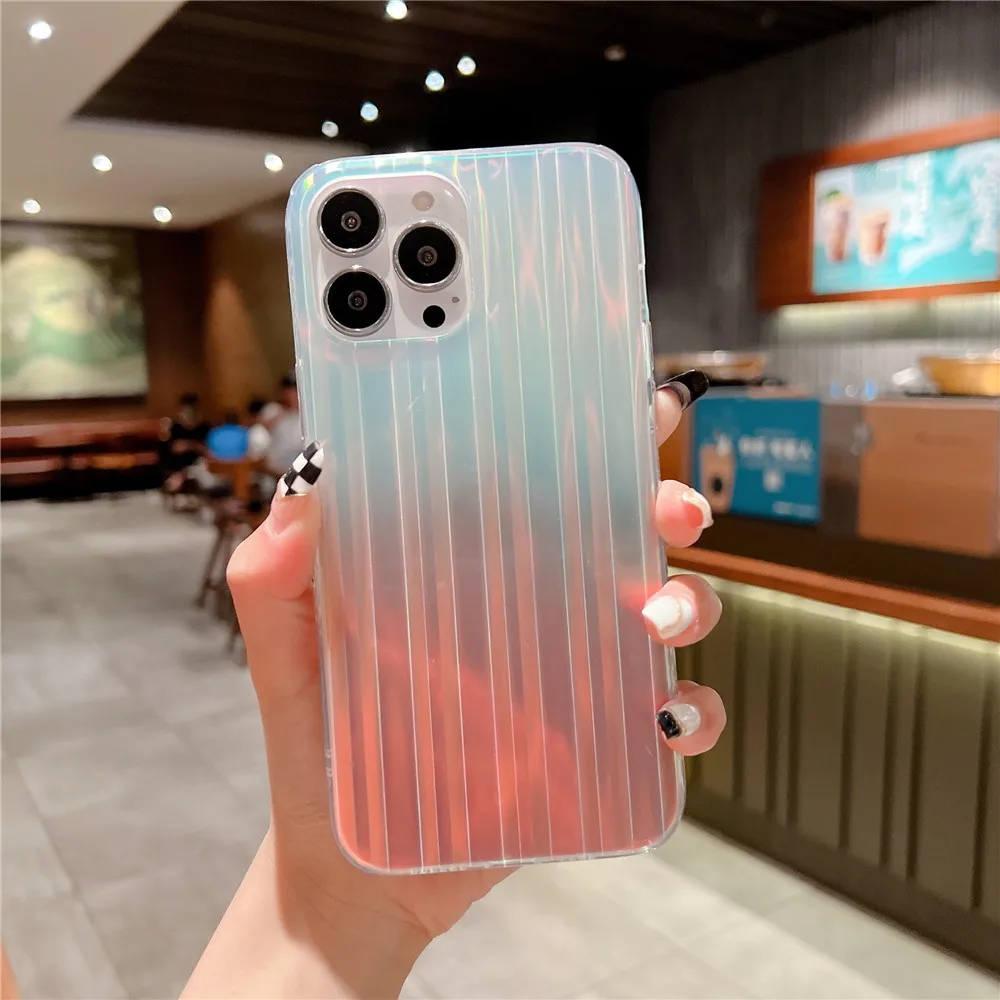 iphone 12 pro max silicone case Colorful Laser Phone Case for IPhone 13 12 11 Pro Max Bumper Luxurious Shiny Discoloration Coque Cover Stripe for Women iphone 12 pro max clear case