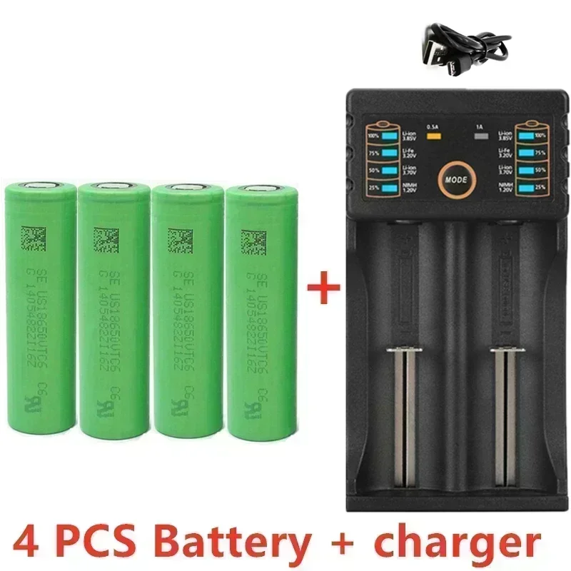 Rechargeable lithium-ion battery 18650 3.7V 3000mAh VTC6 30A including charger package flashlight toy choice