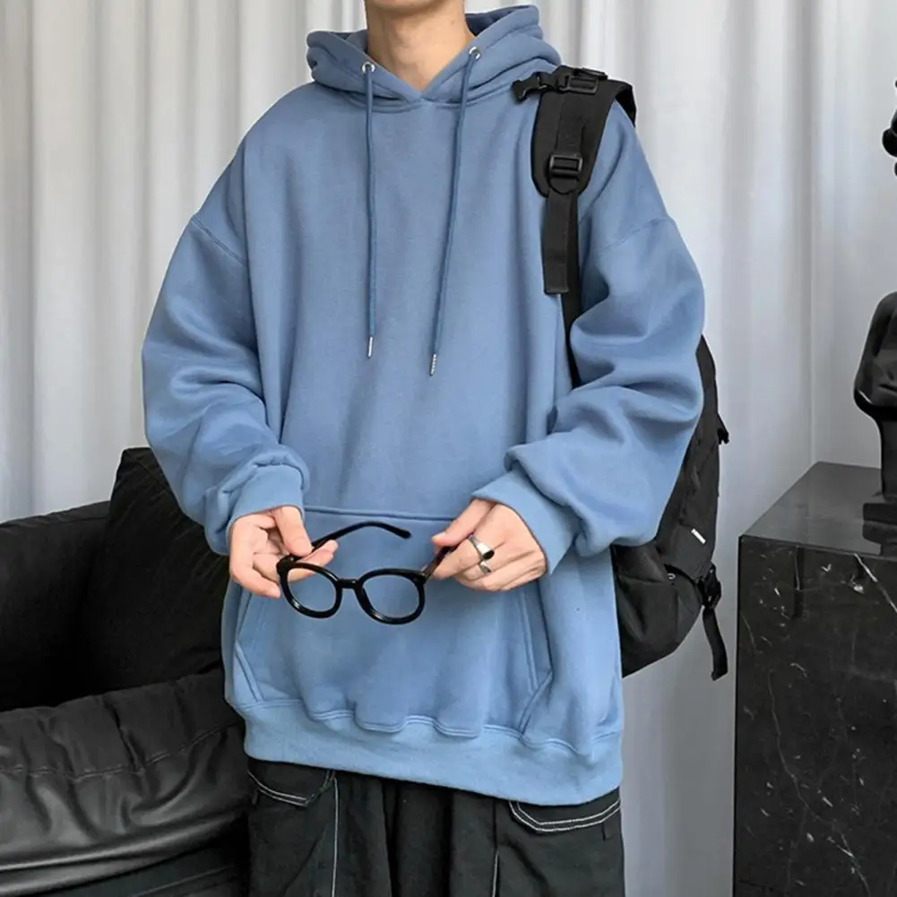 

Hooded Sweatshirt Lightweight Pullover Sweatshirt Front Pocket Solid Color Unisex Plush Lined Pullover Hoodie Windproof