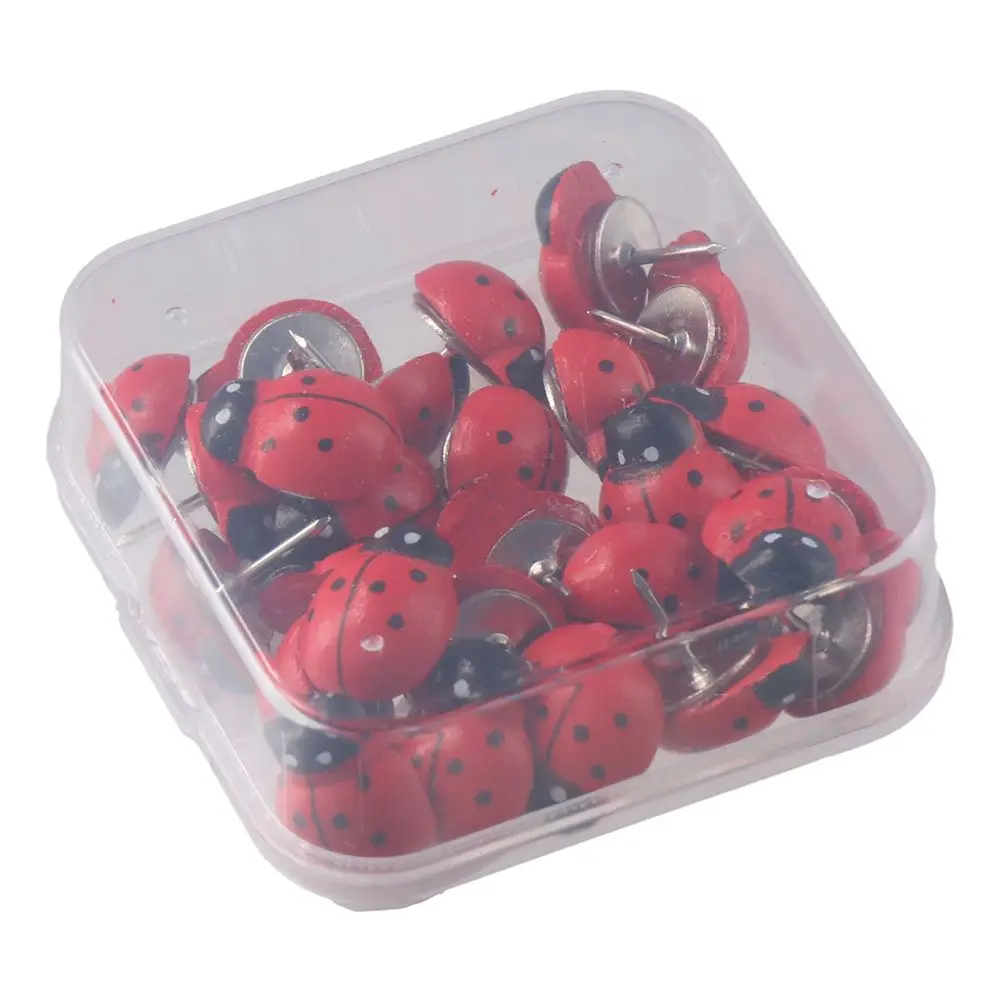 Red Ladybug Thumbtack Drawing Pins Binding Supplies Office 30pcs