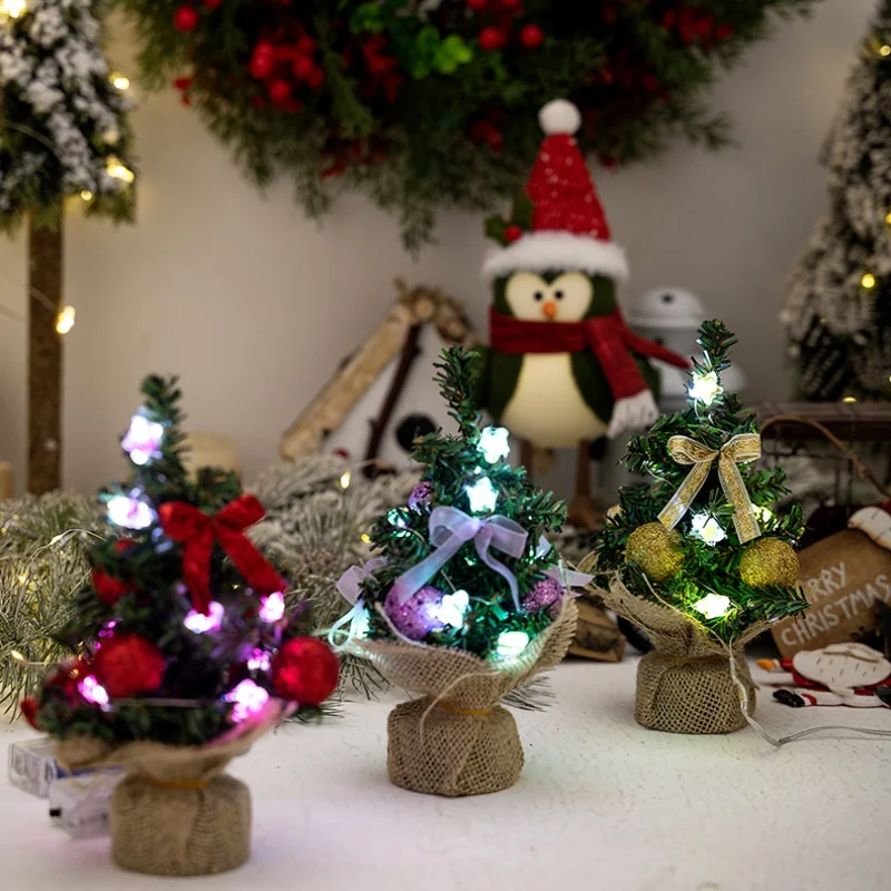 Description Picture 4 of item7.87inch Artificial Mini Christmas Tree Tabletop Small Xmas Tree with Bow Ball Ornaments Pre-Lit Holiday Home Decorations