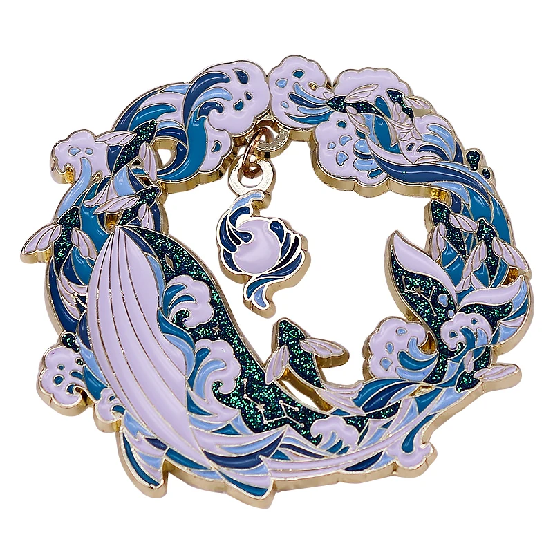 

Whale Mammal Enamel Pins Hollowed Out Waves Brooches Backpack Lapel Badges Fashion Jewelry Accessories Festival Souvenir Gifts