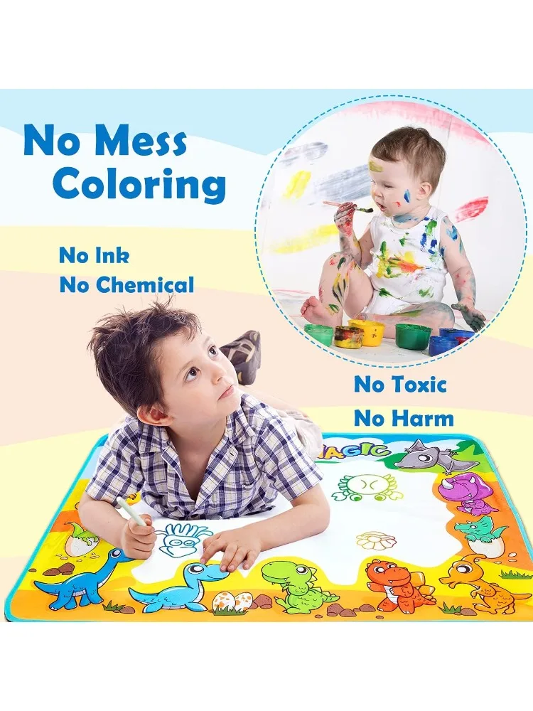 Kids Toys Water Doodle Mat: Dinosaur Painting Coloring Pad for Toddlers 1-3-Aqua Magic Drawing Board for 2 3 4 Year Old