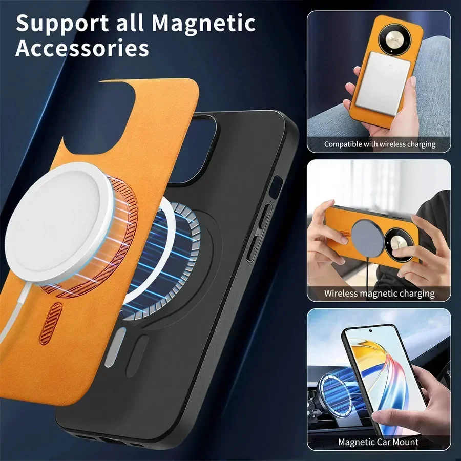 Luxury Leather Magnetic Smart Case for Wireless Charging - For Honor