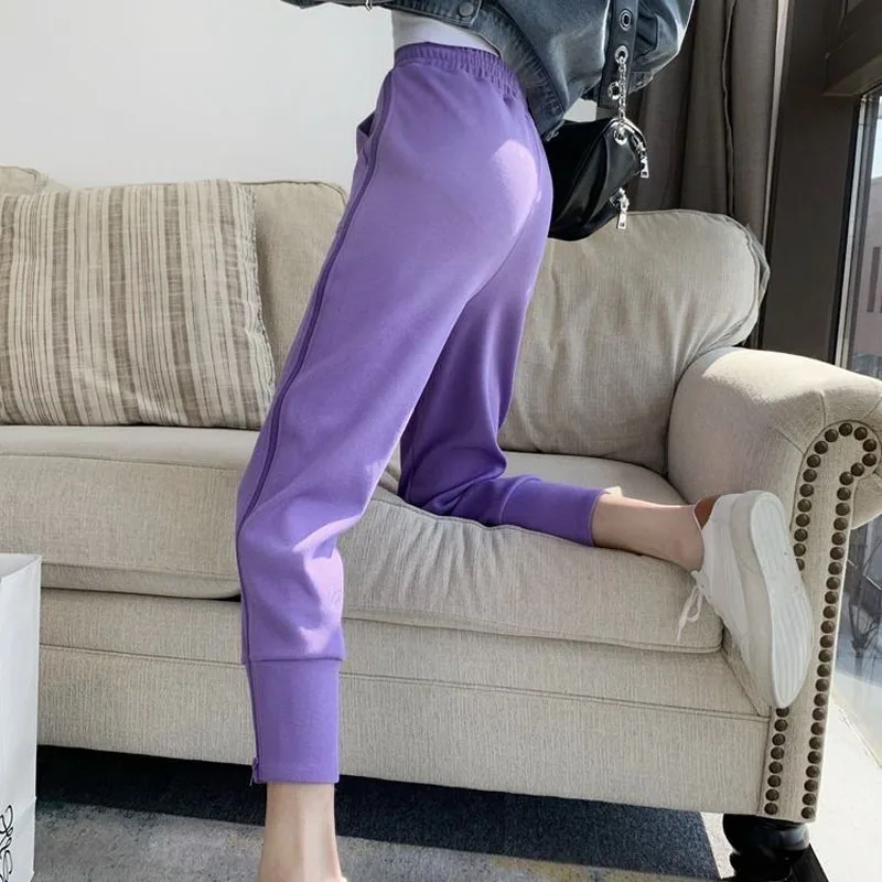 Women Summer High Waist Solid Loose Drawstring Pants 2023 New Fashion Side Zipper Casual Ankle-length Harem Oversized Trousers men s jogger loose harem pants men cargo trousers hip hop outdoor casual ankle length pant fashion streetwear pocket sweatpants