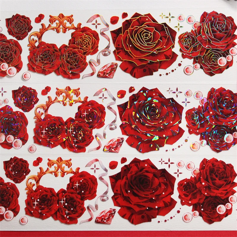 

Alice Laser Glazed Light Flower PET Tapes for Scrapbooking Gift Card DIY Material Planner Decorative Adhesive Background Sticker
