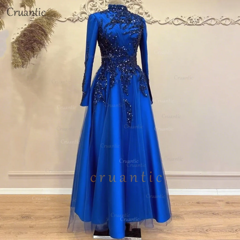 فستان أنيق للحفلات الراقصة برقبة عالية ترتر وأكمام...