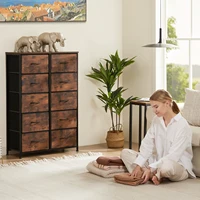 JHK Bedside Table For Bedroom With 10 Fabric Drawers Wardrobe Steel Frame Closet For Storage Cabinet Living Room Of Furniture 2