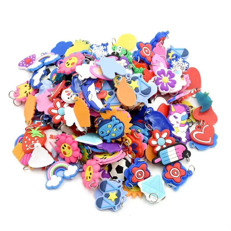 Soft Glue DIY Cartoon Colorful Animal Flower Beads Pendants Colorful Rubber Loom Band Bracelet Jewelry Making Beads Toy