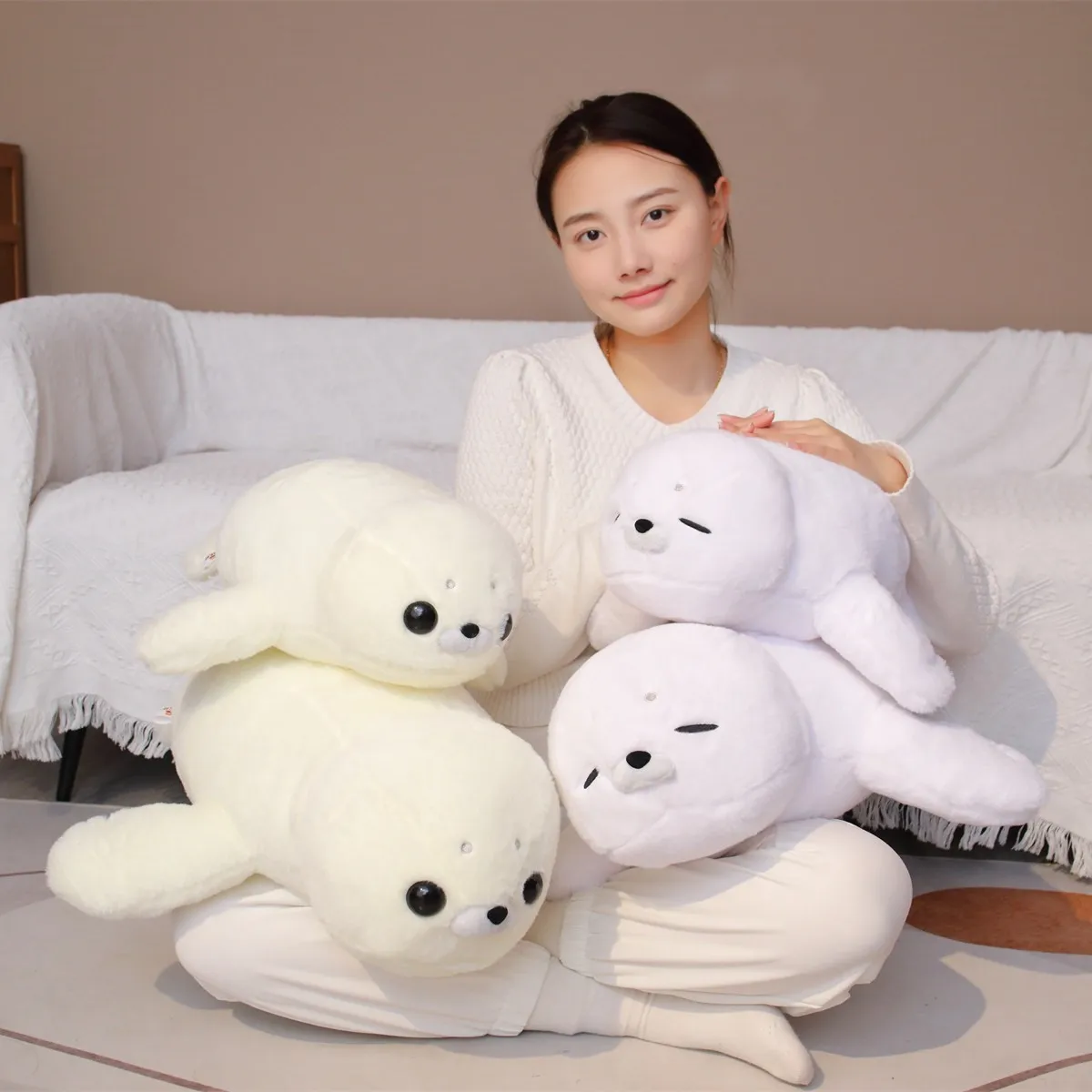 Hot 50cm/60cm Fluffy Seal Pillow Hairy Cute Sea Lion Doll Plush Stuffed Toy Sleeping Throw For Baby Kids Gifts For Girls Friend original thomas and friend trackmaster metal train diecast 1 43 crane alloy locomotive kids toys for boys baby educational gift