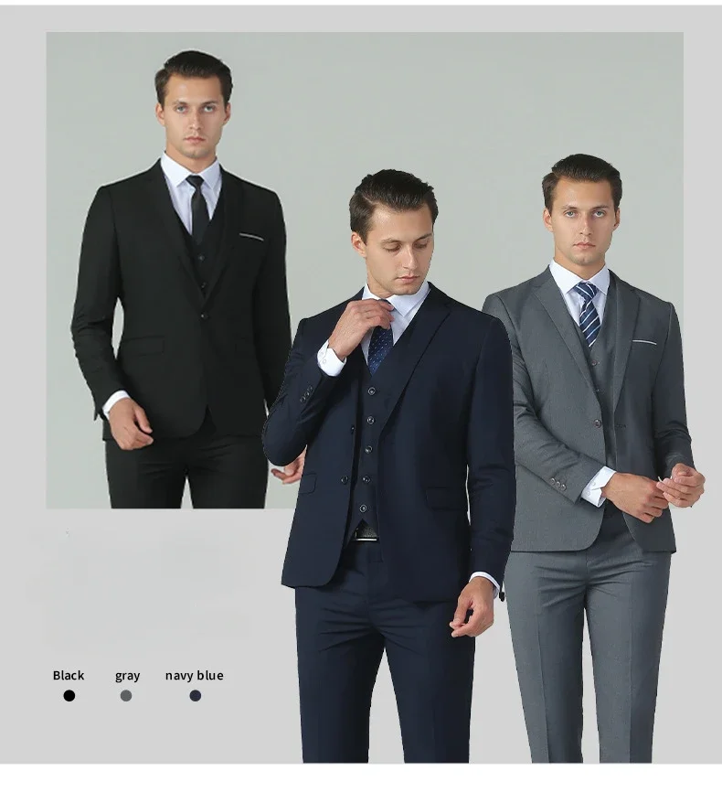 6XL ( Blazer + Vest + Pants ) High-end Business Formal Slim Men Suits British Style Large Size Groom Wedding Dress 3-piece Set