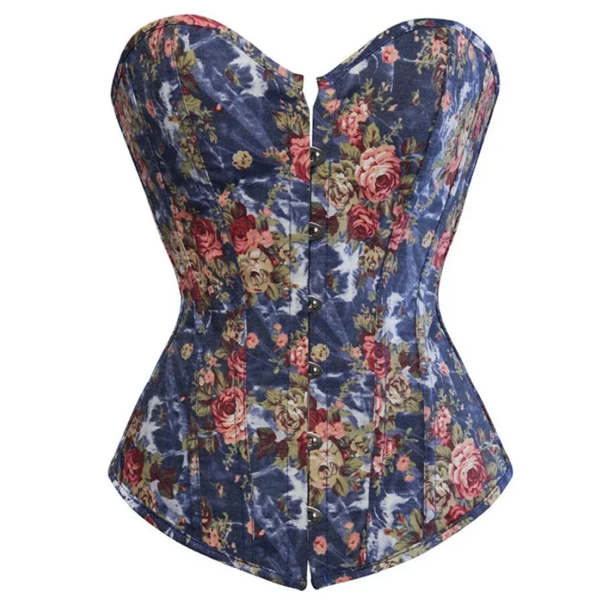Cowboy Corset Bustier Top Women Sexy Victorian Vintage Flower Overbust Basque Plus Size Burlesque Costume Lingerie Corselet