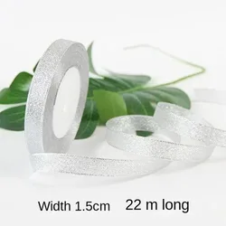 Gold and Silver Metallic Glitter Ribbon - 25 - Yard Roll for DIY Crafts, Sewing, and Gift Wrapping (15mm silver Glitter)