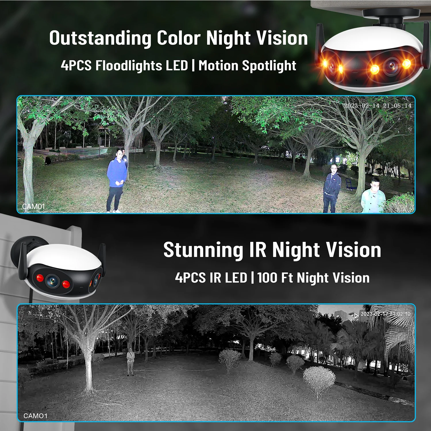 4K 8MP Security Camera Outdoor WiFi Dual Lens Video Surveillance Smart Home 180° Wide Angle Panoramic View Webcam USB Port Power 2