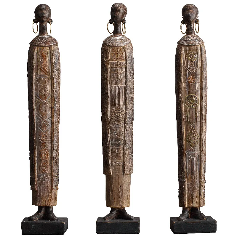 14.2 inch African Tribeswoman Figurine Rustic Tribal Woman Ornament Rural Girl Decoration Archaic Polyresin Decorative Articles