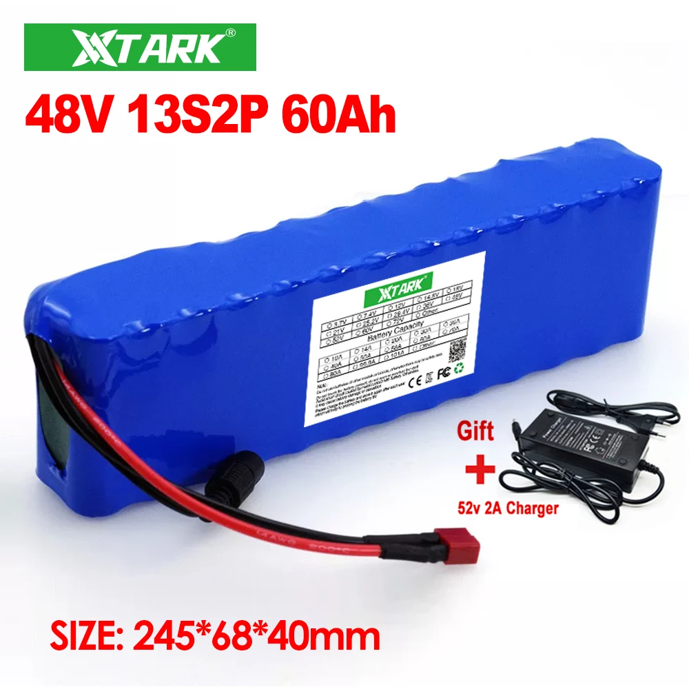 

48V 60Ah 1000w 13S2P XT60 48V Lithium ion Battery Pack 60000mah For 54.6v E-bike Electric bicycle Scooter with BMS+charger