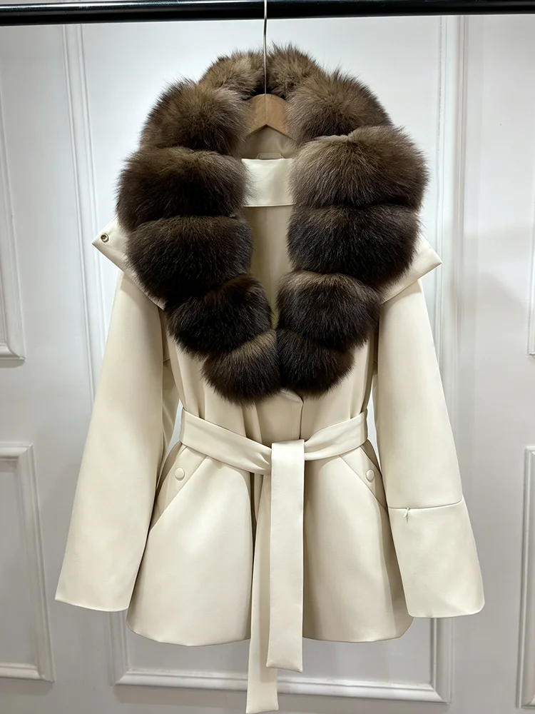 Janveny Luxury Women's Winter Down Jacket 2026 New Large Natural Real Fox Fur Cuff 90% White Duck Down Coat Female Feather Parka
