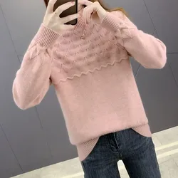 New Autumn/Winter Fashion Korean Edition Half High Neck Thickened Solid Loose Versatile Slim and Simple Knitted Women's Sweater