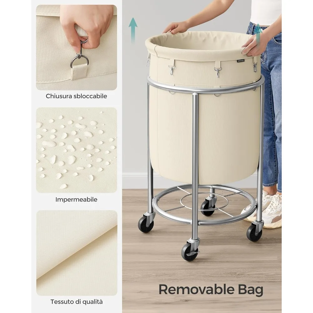 Laundry Basket with Wheels Rolling Laundry Hamper 29 Gal. Round Cart with Steel Frame and Removable Bag