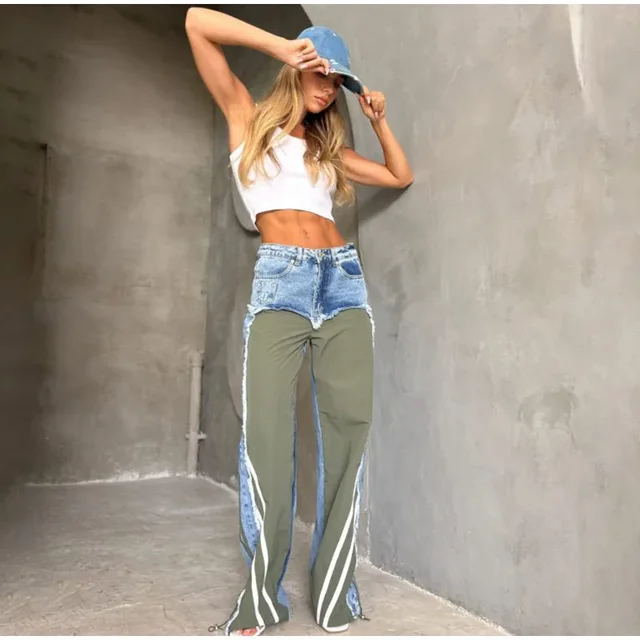 Raya Lateral Pantalones De Mezclilla Con Rayas Pantalones