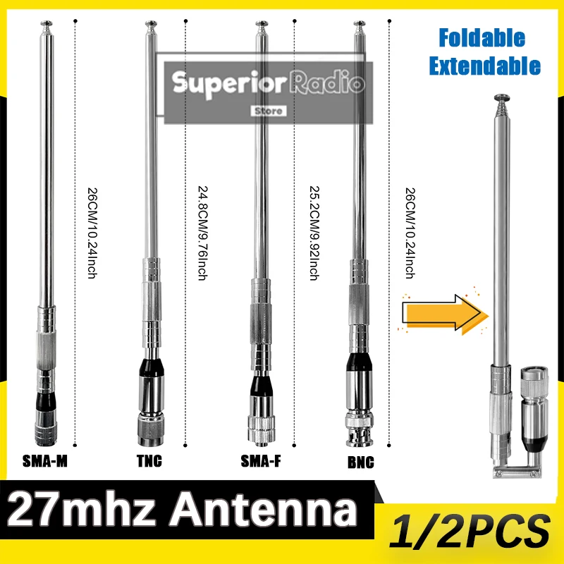 Antenne pliable et extensible 27mhz SMA-F pour UV-K6 TK11 5 connecteur BNC pour CB-58 Uniden Wilson TNC pour Radios KPO Panter