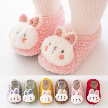 Cartoon Rabbit Baby Floor Socks Kids Plush Slippers Toddler Warm Shoes Children Soft Non-slip Prewalkers Indoor Home Slippers 1