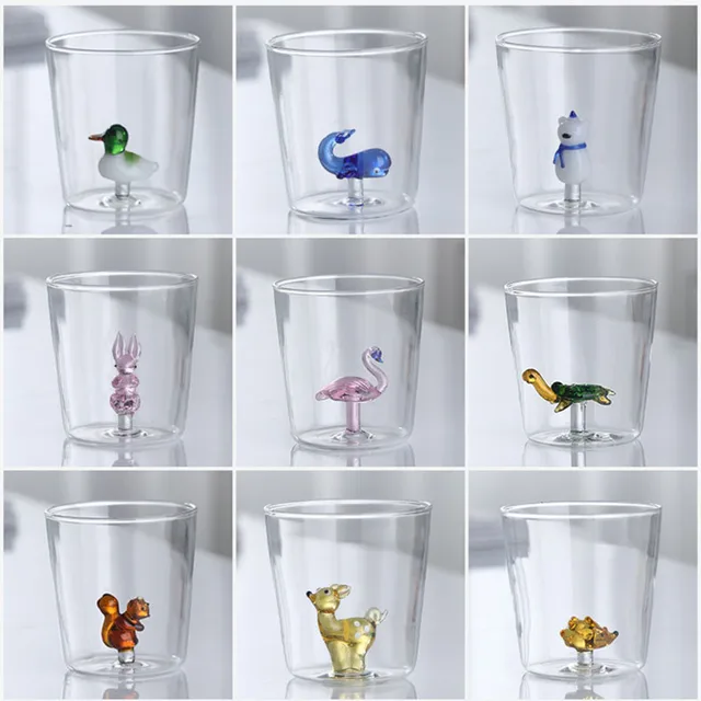 Tazza di vetro 3D Cartoon Animal Shape Glasses Home Cute Water Coffee Glass tazza a strato singolo con ospiti Juice Cold Drink Cup 6