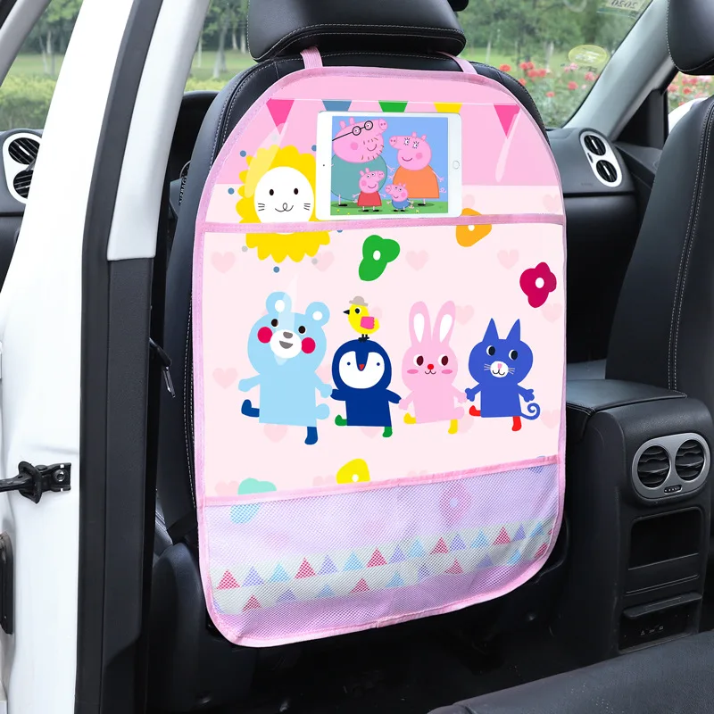 Car Seat Protector Car Seat Organizer 1Pcs Cartoon Car Seat Back Protector Cover for Children Kids Baby Anti-Kick Pad Multi-function Cute Car Organizer Storage Bag