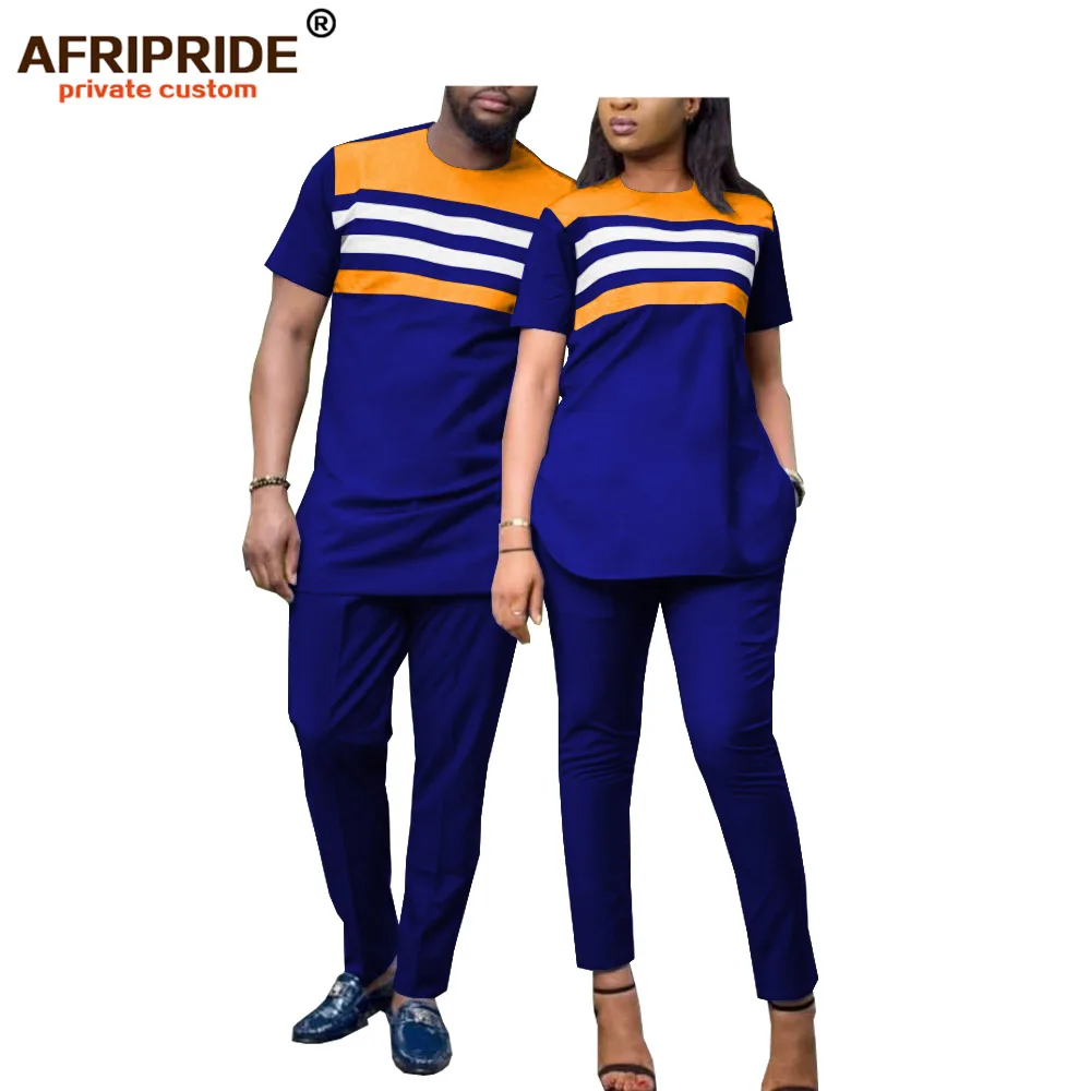 2022 African 2 Pieces Sets for Men and Women Couples Clothing Dashiki Tops Shirts Print Pants Short Sleeve AFRIPRIDEA19C001 african clothing for men dashiki shirts ankara pants and tribal hat 3 piece set dashiki outfits traditional attire a2216160