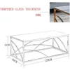 Stainless Steel Rectangular Accent Glass Coffee Table for Living Room- 46.8" Modern Sleek Center Table with Lounge Table with Bl 2